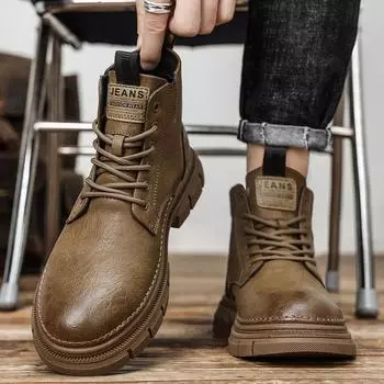 Men s shoes autumn and winter high-top Martin boots 2024 new men s British low-top casual leather shoes retro tooling shoes 39 чёрный