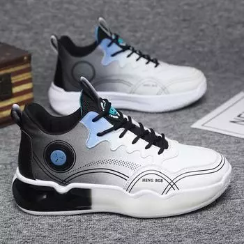 Men s shoes autumn and winter high-top fashion sports shoes men s casual running students increase leather surface breathable basketball 39