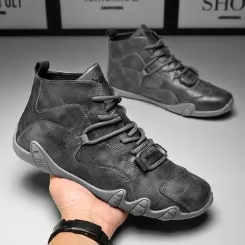 Men s shoes autumn and winter high-top outdoor mountaineering waterproof and non-slip leather shoes labor insurance tooling Martin boots trendy shoe 39