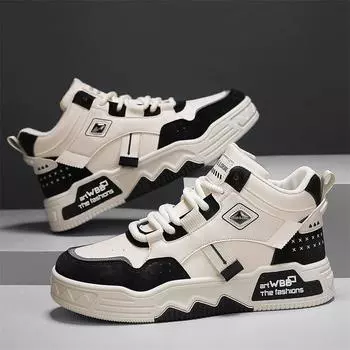 Men S Shoes Autumn And Winter High-Top Casual Board Shoes Youth Leather Surface Waterproof Sports Heightening Thick-Soled Small White Tide Shoes 39