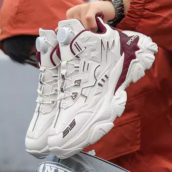 Men s shoes autumn and winter new rotating button mecha thick sole heightening men s versatile sports and leisure high-top dad shoes 39