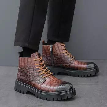 Men s shoes autumn and winter new casual leather shoes fashionable men s high-top platform Martin boots trendy retro leather boots 38