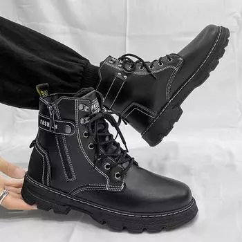 Men s shoes autumn and winter new cotton shoes fashionable outdoor casual shoes trendy platform Martin boots personalized retro tooling shoes 39