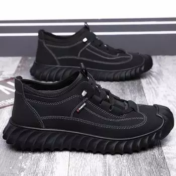 Men s shoes autumn and winter new leather shoes men s leather surface platform outdoor middle help black labor insurance casual sports mountain 39 чёрный