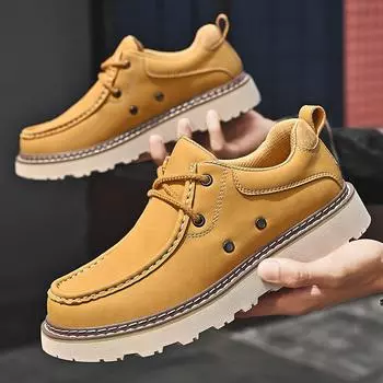 Men s shoes autumn and winter new large size outdoor casual fashion platform youth retro matte cowhide Shoes 38 чёрный