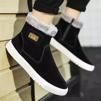 Men s shoes autumn and winter new velvet casual shoes fashionable high-top warm snow boots trendy mid-tube cotton shoes 39