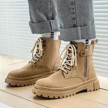 Men s shoes autumn and winter new retro tooling boots British style fashion platform casual side zipper high top Martin boots men 39
