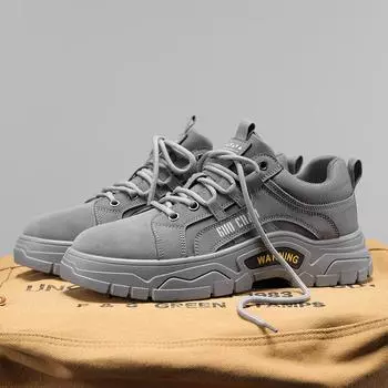 Men s shoes autumn and winter platform work non-slip and wear-resistant men s labor insurance tide shoes 2024 new velvet cotton shoes Martin boots 39 хаки