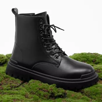 Men s shoes autumn and winter velvet ins tide British wind locomotive leather boots fashion trend 8 deduction high top Martin boots injection molding 39