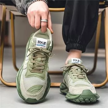 Men s shoes autumn breathable 2024 new teen running mesh sneakers tire sole dad trendy shoes 39 зелёный