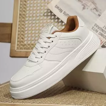 Men s shoes autumn breathable 2024 new flat shoes high school students casual leather shoes university sports with white shoes 39
