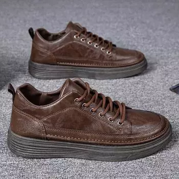 Men s shoes autumn breathable 2025 new casual board shoes lace-up leather surface before work on the construction site lightweight non-slip labor ins 39 чёрный