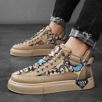 Men s shoes autumn breathable high-top sports shoes men s 2024 new casual trend board shoes students 2024 new cloth shoes 39