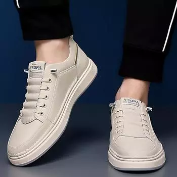 Men s shoes autumn breathable soft leather little white shoes men s 2024 trendy versatile casual sports shoes board shoes Korean version fashion 39 белый