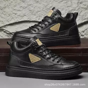 Men s shoes autumn British style men s high-top leather shoes medium-top short boots 2024 autumn and winter Martin boots men s casual 39 хаки