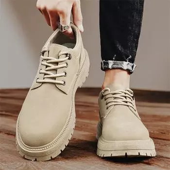 Men s shoes autumn British style men s casual leather shoes work non-slip wear-resistant tooling labor insurance sports low-top Martin boots 39 хаки
