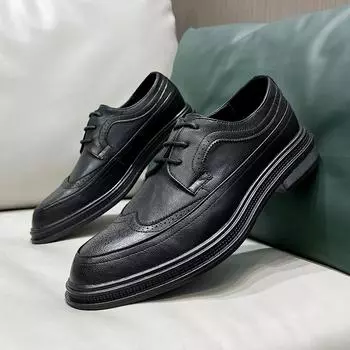Мужская обувь Осень Повседневная кожаная обувь Мужская трендовая Деловая обувь для платья Британская молодежная кожаная обувь Мужская трендовая обувь 6669-T 38 чёрный