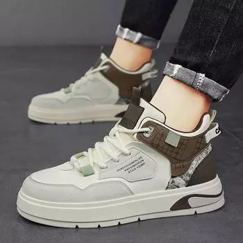Men s shoes autumn high-top board shoes student teenagers 2024 new casual trendy shoes men s velvet leather sneakers 39