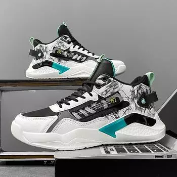 Men s shoes autumn high-top little white tide shoes 2025 new men s sports shoes Guochao animation student leather running shoes 39 чёрный