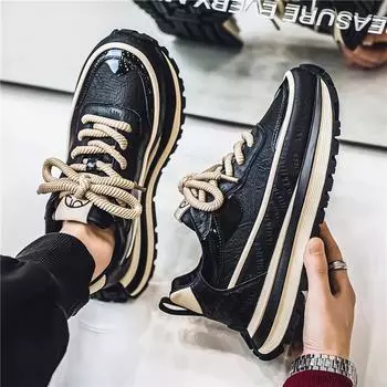Men s shoes autumn Internet celebrity explosion leather platform dad trendy shoes men s leisure sports versatile work labor insurance shoes 39 чёрный