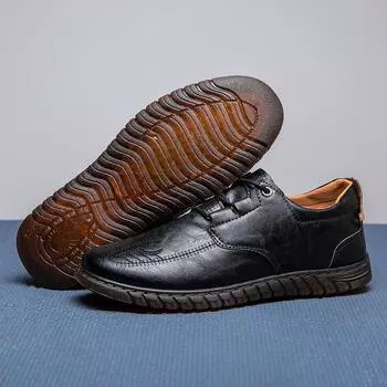 Men s shoes autumn men s casual leather shoes new trend leather surface casual shoes soft sole leather shoes non-slip single shoes one pedal 39 чёрный