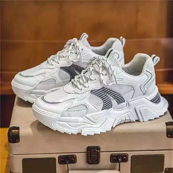 Men s shoes autumn mesh breathable trend versatile casual sports shoes youth running thick sole heightening dad trendy shoes 39