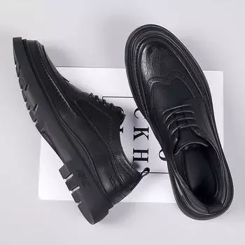 Men s shoes autumn new 2024 heightening carved platform dress leather shoes British fashion versatile round head leather men s shoes 38 чёрный
