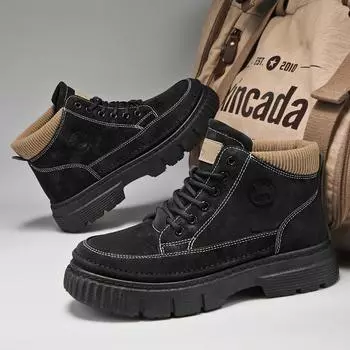 Men s shoes autumn new British retro mid-top Martin boots men s casual tooling shoes trendy low-top short boots in stock 39