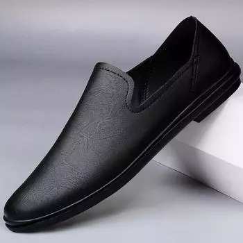 Men s shoes autumn new casual leather shoes breathable trend British style one pedal lazy shoes driving shoes bean Shoes 37 чёрный