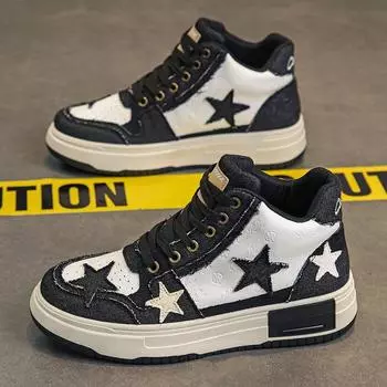 Men s shoes autumn new fashion denim high-top sports student board shoes Korean version versatile casual shoes hiking shoes tide 39