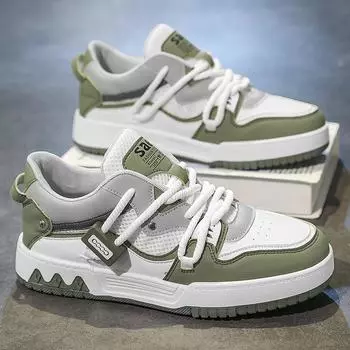 Men S Shoes Autumn New Leather Splicing Breathable Sports Little White Shoes Trendy Low-Top Breadboard Shoes 39