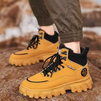 Men s shoes autumn non-slip and wear-resistant outdoor work high-top outdoor tooling shoes yellow new men s sports Martin boots 39