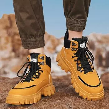 Men s shoes autumn non-slip and wear-resistant outdoor work high-top outdoor tooling shoes yellow new men s sports Martin boots 39