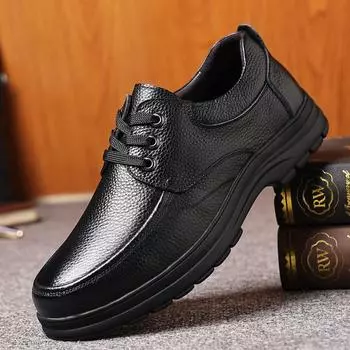 Men s shoes autumn soft-soled leather shoes men s cowhide casual shoes men s low-top dad shoes middle-aged and elderly leather shoes 38 чёрный