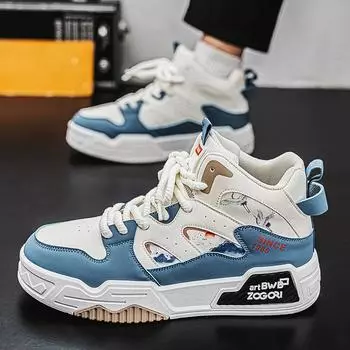 Men s shoes board shoes high top new thick-soled wear-resistant board shoes student sports shoes national style trend casual shoes 39