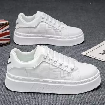 Men S Shoes Breathable Hollow Mesh Shoes Little White Shoes Men S Trend Thick-Soled Sports And Leisure Board Shoes Men 39