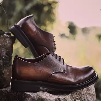 Мужская обувь в британском ретро-стиле с круглой головкой, мужская легкая трендовая деловая повседневная кожаная обувь с большой высотой и толщиной головки 39 коричневый