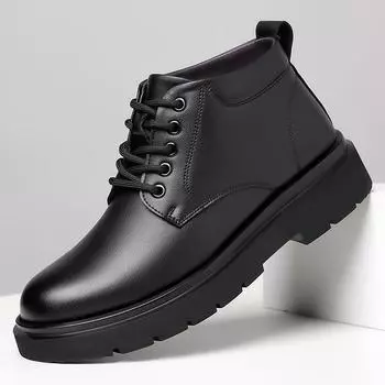 Men s shoes British style medium and high-top velvet cotton leather shoes men s autumn and winter Korean version leather soft-soled casual shoes s 38