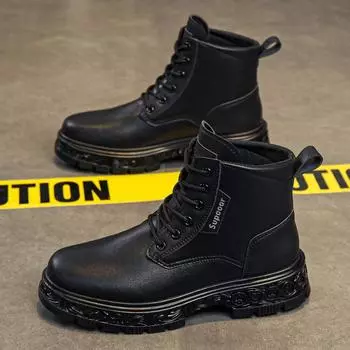 Men s shoes British versatile wear-resistant Martin boots four-season fashion trend high-top short boots side zipper tooling shoes 39