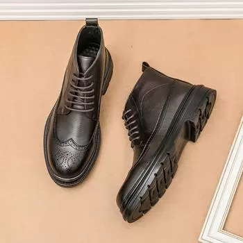 Men s shoes Brock high-top leather shoes British Martin boots Korean version pointed casual trendy shoes fashion dress shoes 38 чёрный