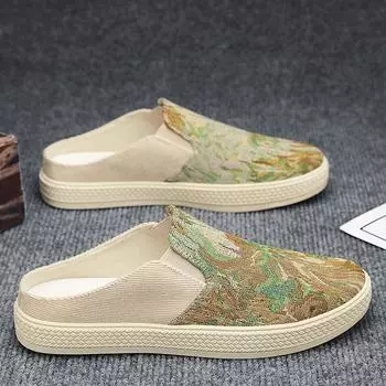 Men s shoes canvas new breathable printed bag head fashionable and casual light simple and comfortable four seasons can wear men s slippers 39