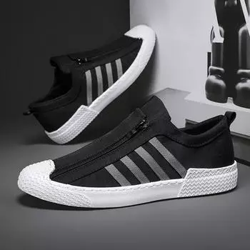 Men S Shoes Casual Shoes One-Pedal Canvas Shoes Zipper Board Shoes Old Beijing Cloth Shoes 39