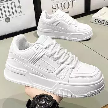 Men s Shoes Casual Sneakers Fashion Solid Color Platform Shoe 2024 Outdoor Breathable Lightweight Running Shoes Vulcanized Shoes 39 белый