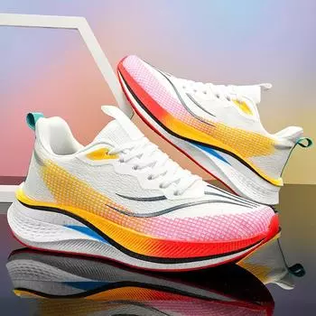 Men s shoes fashion fly-woven mesh breathable running shoes popcorn carbon board couple shoes youth sports trendy shoes 33