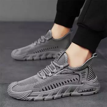 Men s shoes fly-woven jogging shoes men s spring and summer new mesh breathable thick-soled lace-up men s casual sports shoes trendy shoes 39