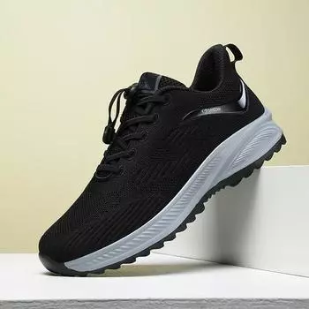 Men s shoes fly-woven mesh soft-soled elderly shoes wear non-slip sports walking shoes women s travel shoes couple 35 чёрный