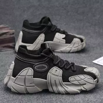 Men s shoes fly-woven socks shoes students spring 2025 new breathable mesh casual sports trendy shoes men s thick soles 39