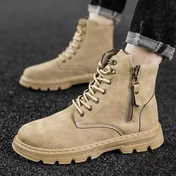 Men s Shoes: Four Seasons British Style, Versatile, Wearable Martin Boots, Fashion Trends, High-top Boots, Side Zipper, Rhubarb Boots 39