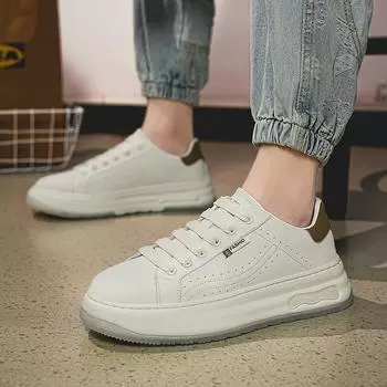 Men s shoes four seasons fashion sports shoes Korean version low-top casual little white shoes youth leather lace-up board shoes 39