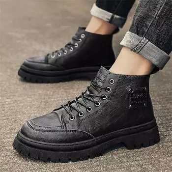 Men s shoes four seasons fashion trend high-top leather boots British style versatile wear-resistant Martin shoes outdoor platform tooling shoes 39